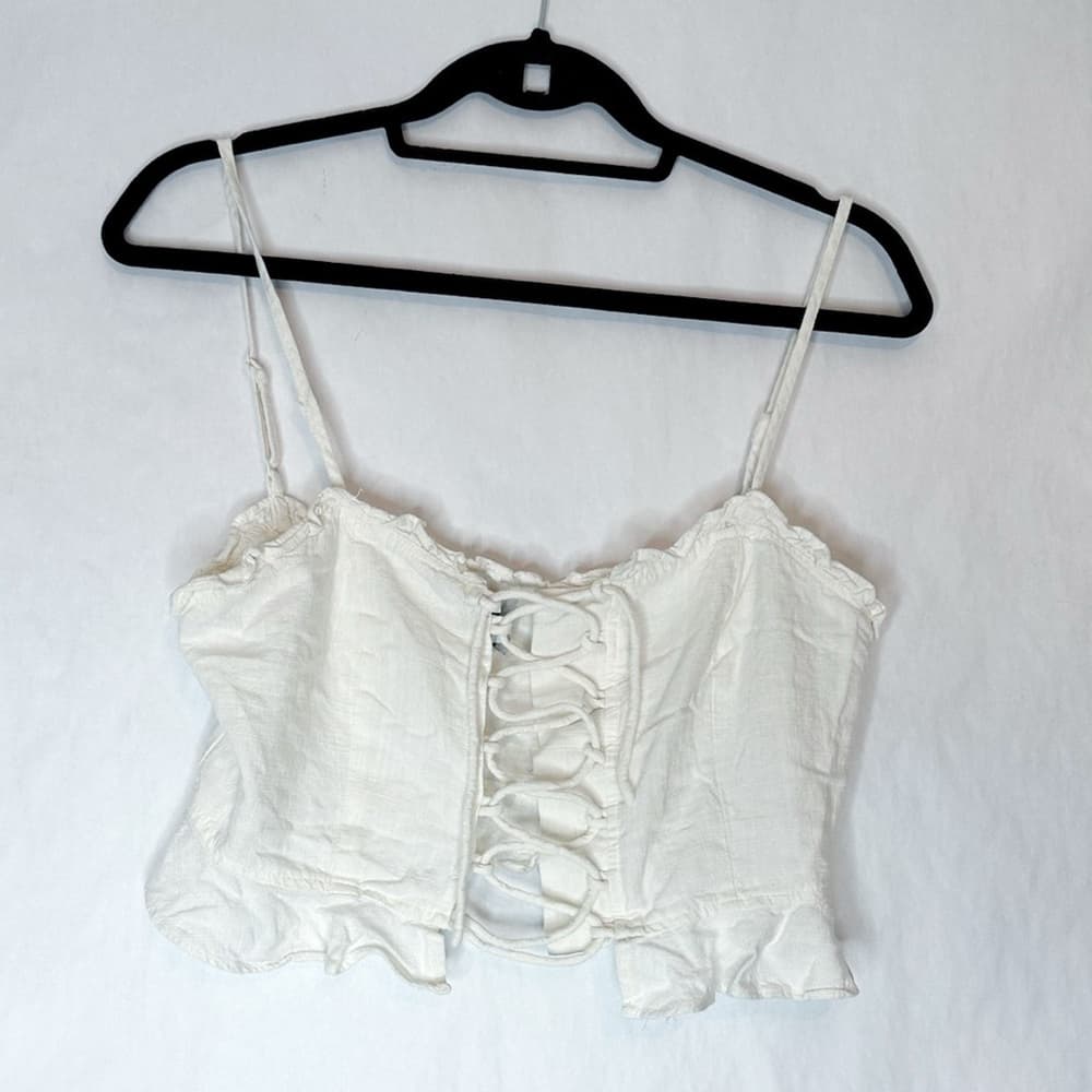 Princess Polly Daphne Linen Spaghetti Strap Ruffle Crop Top in US Size 10 - Thumbnail 7