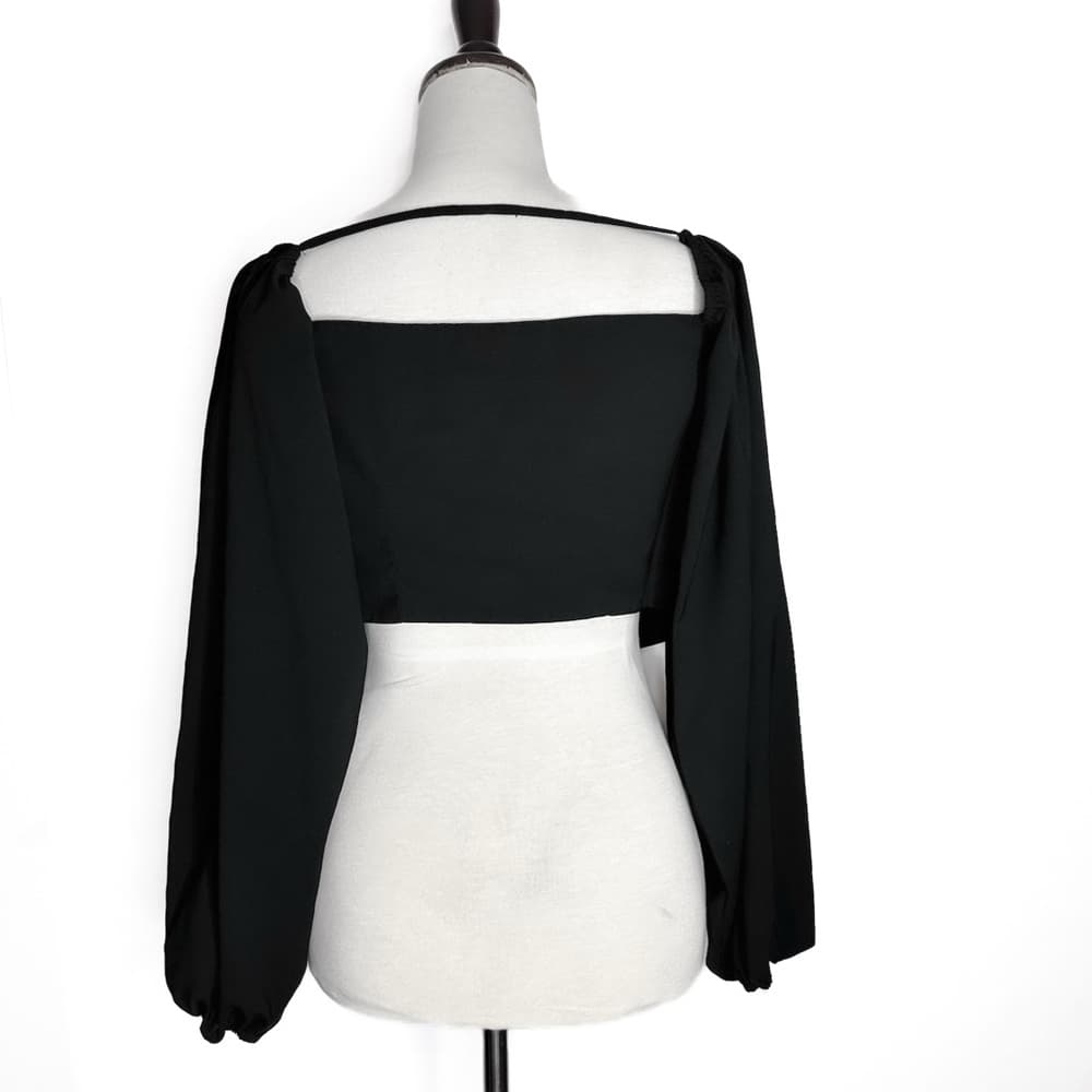 Hers & Mine Black Long Sleeve Front Tie Crop Top Size Small - Thumbnail 2