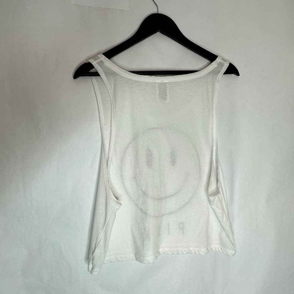 Victoria’s Secret PINK Smiley Face White Crop Tank Top Loose Sheer | Size Large - Thumbnail 4