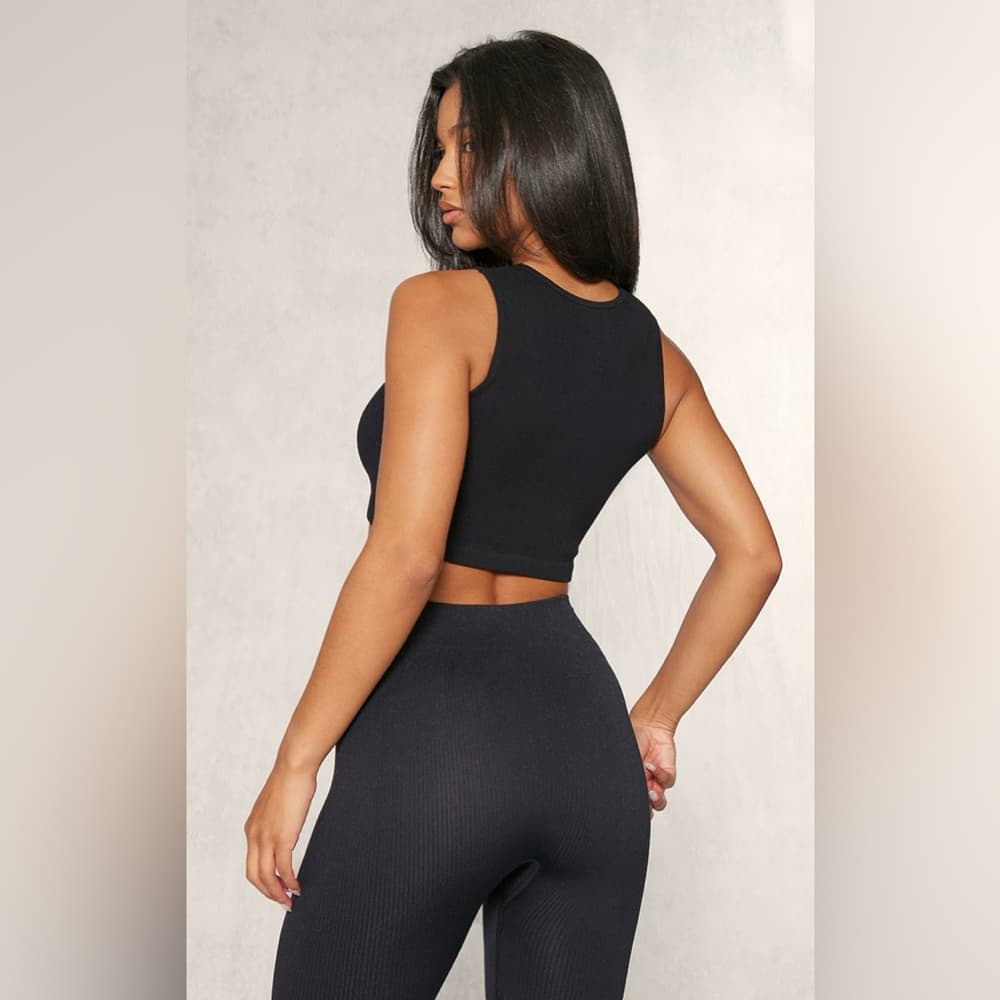 NWT PrettyLittleThing Black Structured Contour Sleeveless Ribbed Crop Top Sz XL - Thumbnail 5