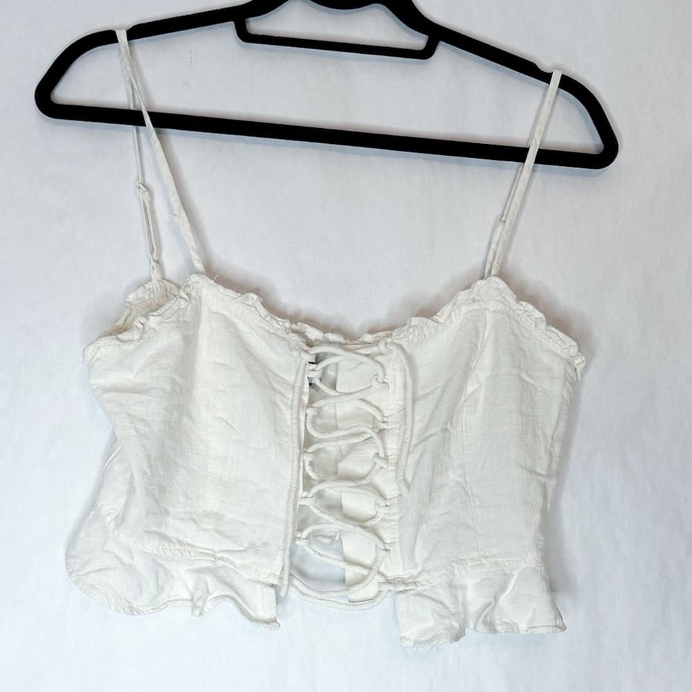 Princess Polly Daphne Linen Spaghetti Strap Ruffle Crop Top in US Size 10 - Thumbnail 8