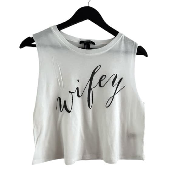 Forever 21 White Wifey Graphic Crop Tank Size Medium - Thumbnail 6