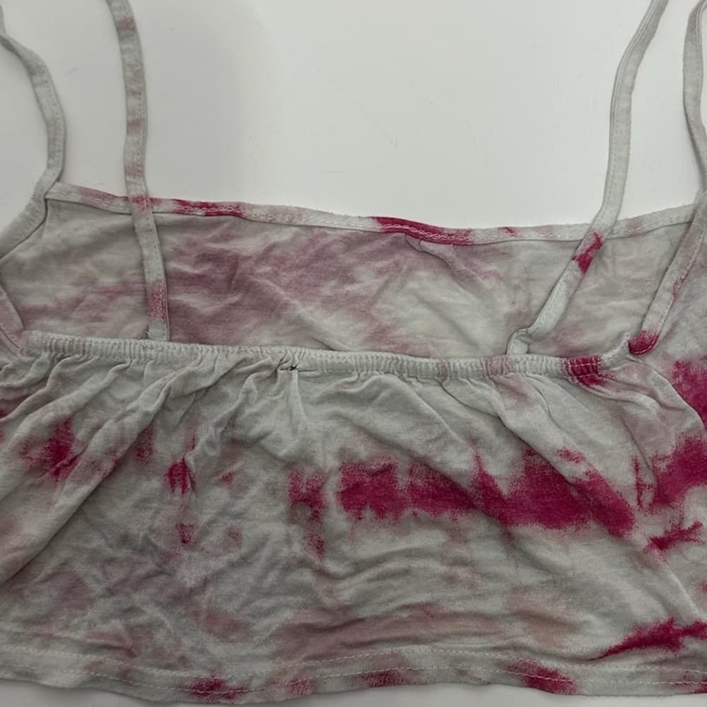 PrettyLittleThing Pink and White Jersey Tie Dye Crop Cami Size 10 Streetwear - Thumbnail 7