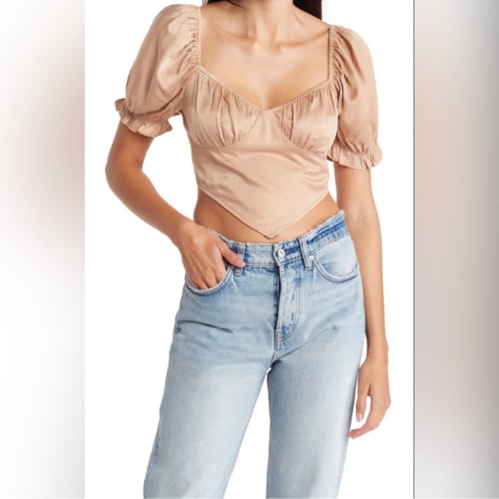 NWT Sophie Rue Puff Sleeve Corset Style Crop Top Size Large Cottagecore Romantic - Thumbnail 2