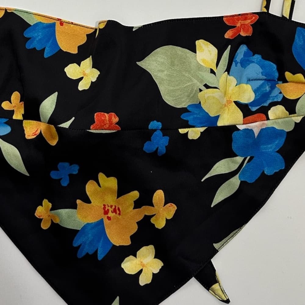 Danielle Bernstein by WeWoreWhat Black w Multi Color Floral Scarf Top Size Small - Thumbnail 12