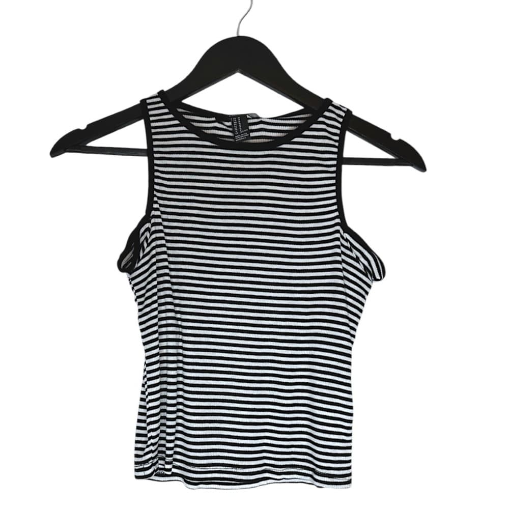 NWT Forever 21 Black White Stripe Ribbed Crop Tank Top Stretch Knit Size Medium - Thumbnail 7