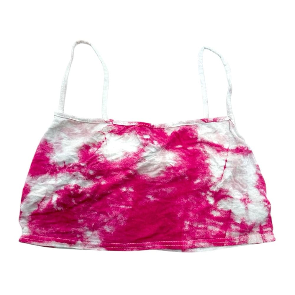 PrettyLittleThing Pink and White Jersey Tie Dye Crop Cami Size 10 Streetwear - Thumbnail 4