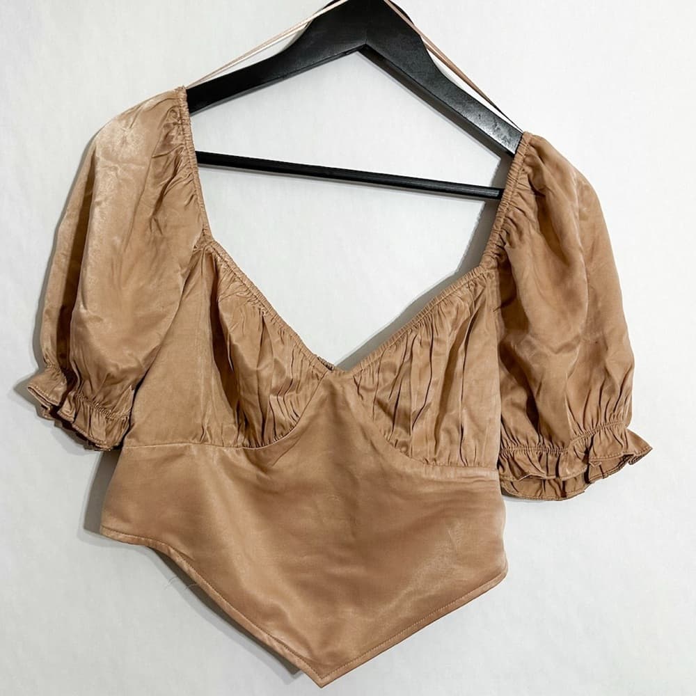 NWT Sophie Rue Puff Sleeve Corset Style Crop Top Size Large Cottagecore Romantic - Thumbnail 3