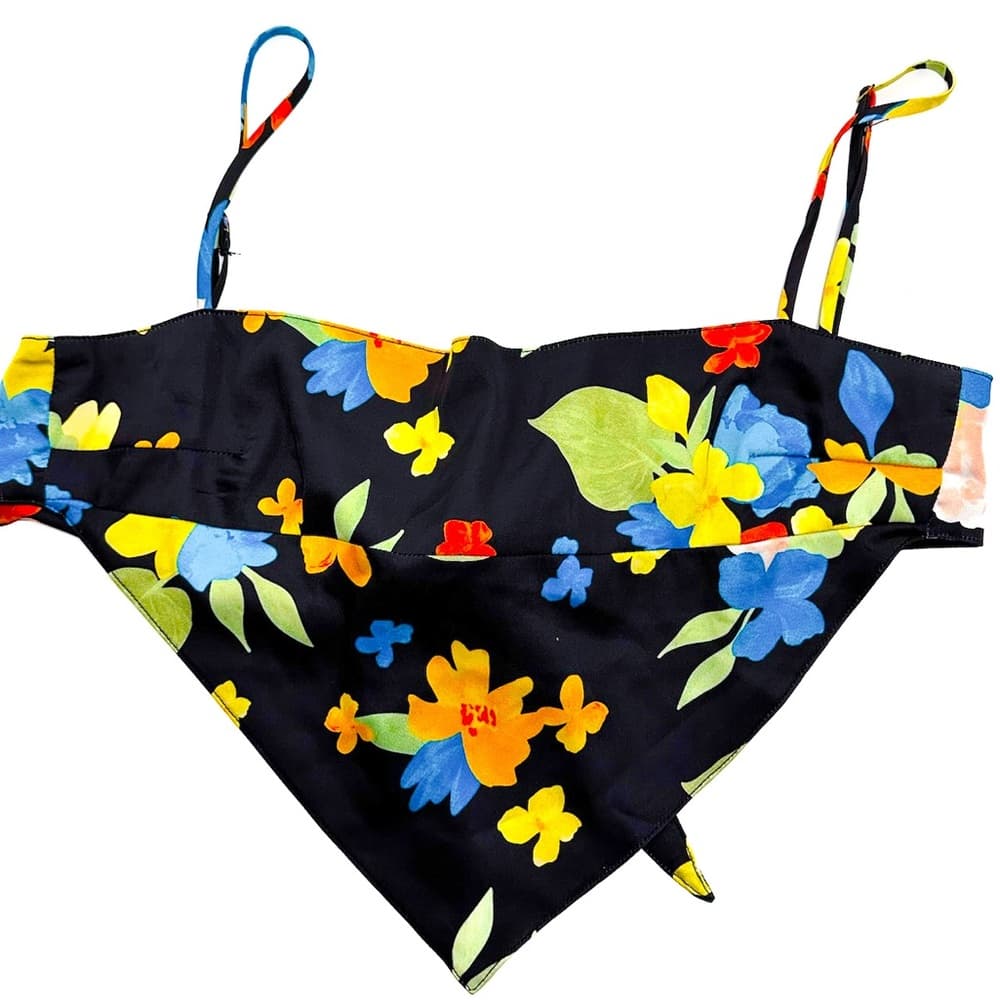 Danielle Bernstein by WeWoreWhat Black w Multi Color Floral Scarf Top Size Small - Thumbnail 10