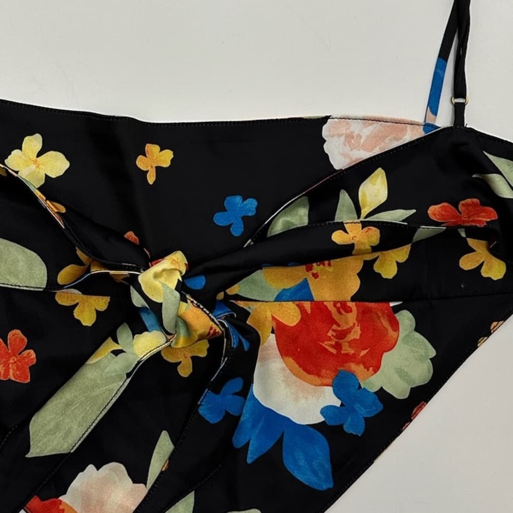 Danielle Bernstein by WeWoreWhat Black w Multi Color Floral Scarf Top Size Small - Thumbnail 9
