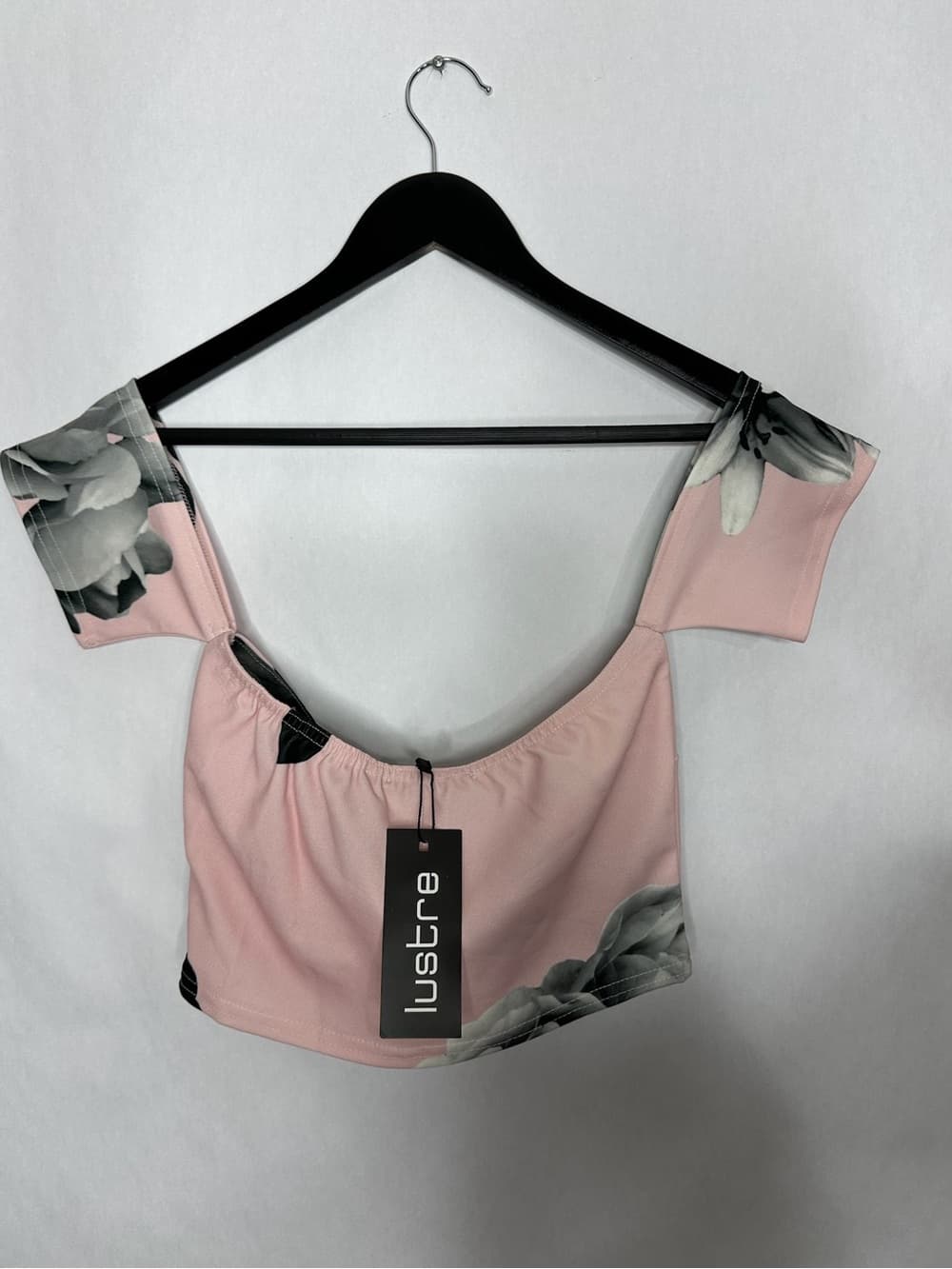NWT Lustre Pink Floral Off Shoulder Crop Top Coquette Party Size US 8 Baddie - Thumbnail 2