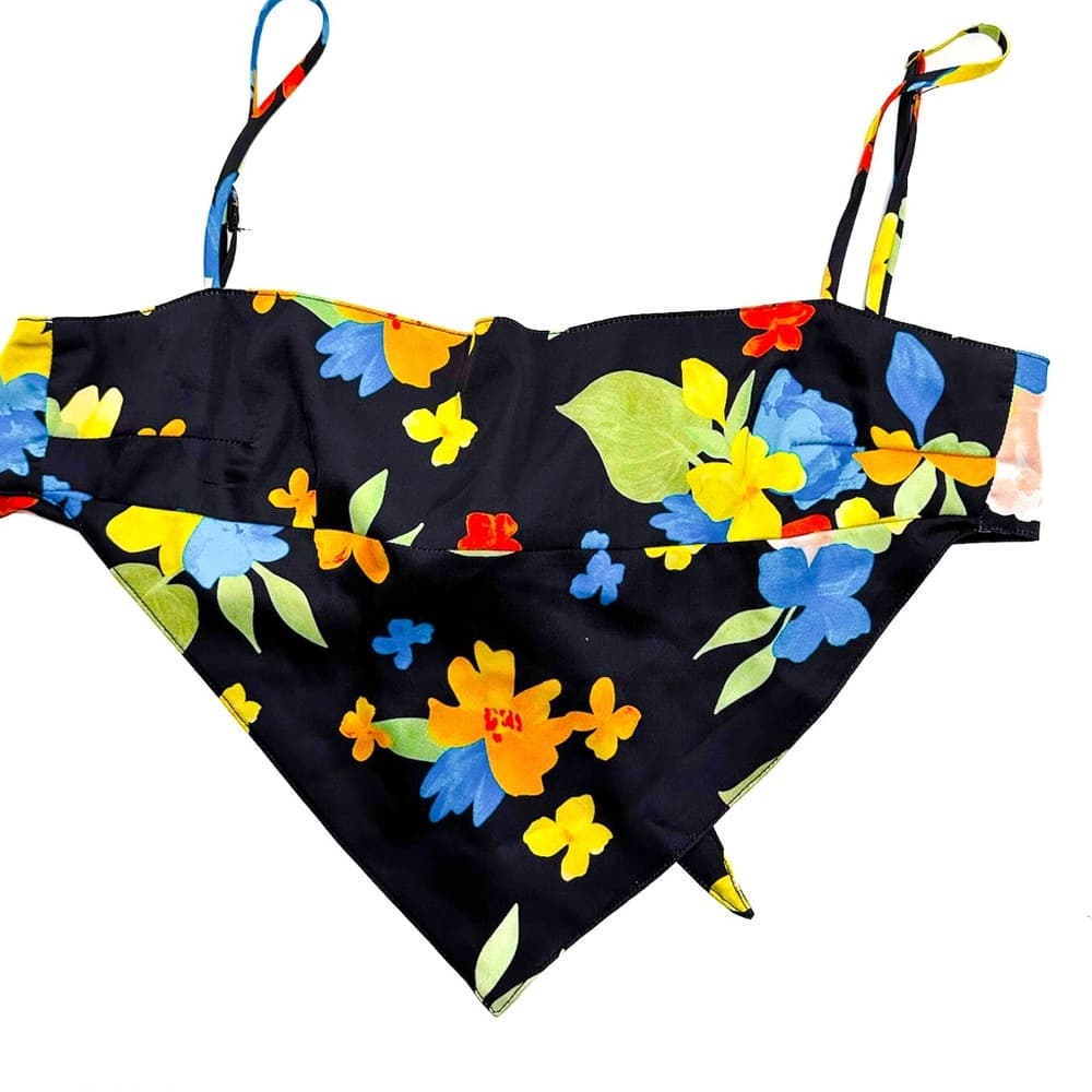 Danielle Bernstein by WeWoreWhat Black w Multi Color Floral Scarf Top Size Small - Thumbnail 11