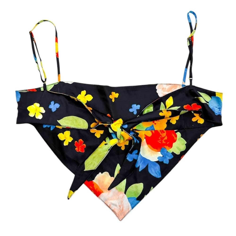 Danielle Bernstein by WeWoreWhat Black w Multi Color Floral Scarf Top Size Small - Thumbnail 3