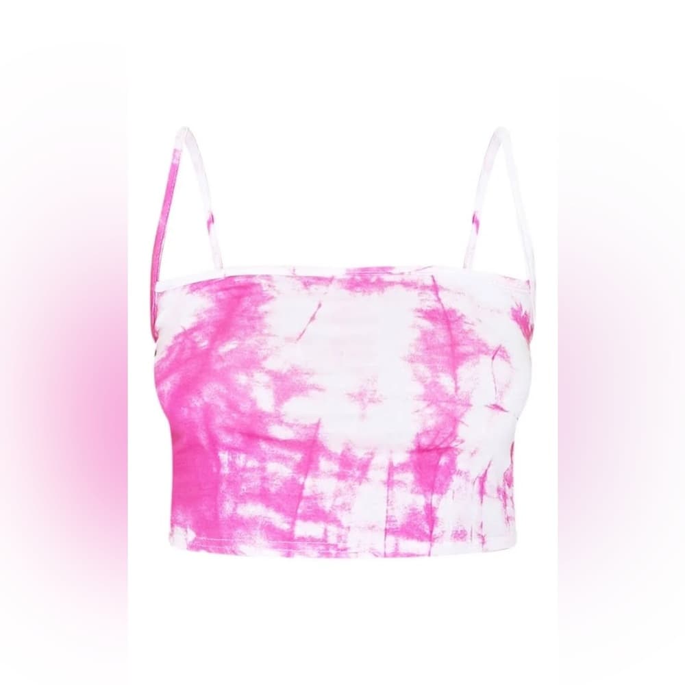 PrettyLittleThing Pink and White Jersey Tie Dye Crop Cami Size 10 Streetwear - Thumbnail 3