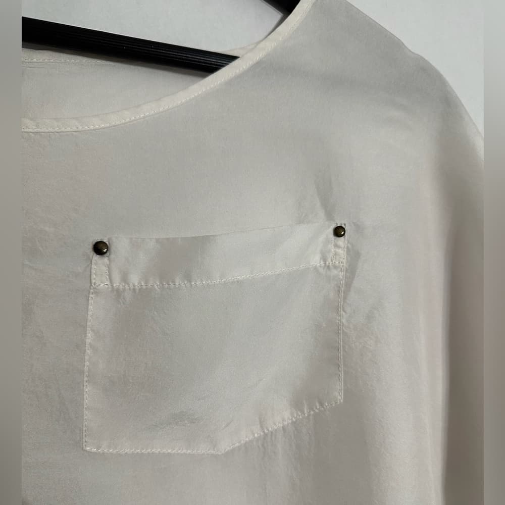We The Free by Free People White Sheer Cropped Boxy Top Pocket Detail Silk XS - Thumbnail 7