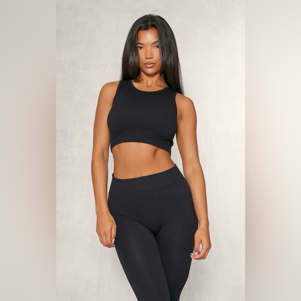 NWT PrettyLittleThing Black Structured Contour Sleeveless Ribbed Crop Top Sz XL - Thumbnail 3
