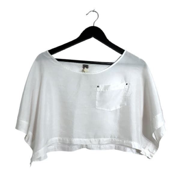We The Free by Free People White Sheer Cropped Boxy Top Pocket Detail Silk XS - Thumbnail 15