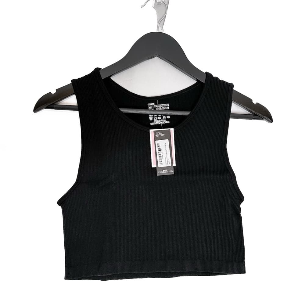 NWT PrettyLittleThing Black Structured Contour Sleeveless Ribbed Crop Top Sz XL - Thumbnail 9