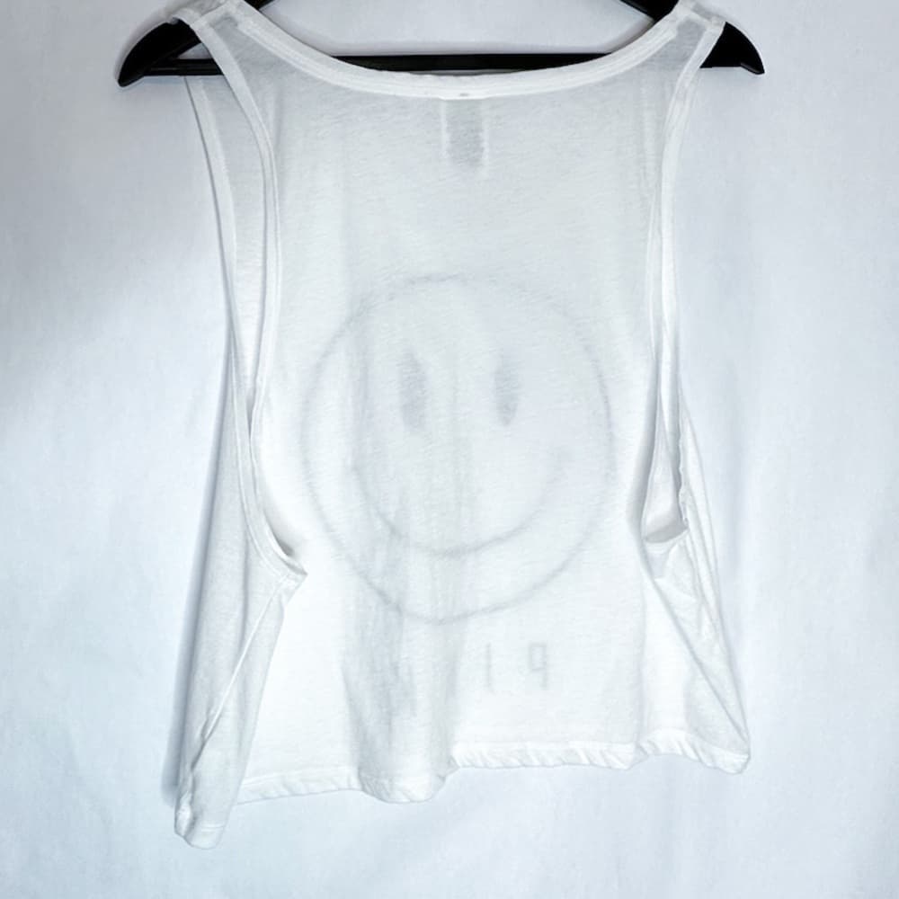 Victoria’s Secret PINK Smiley Face White Crop Tank Top Loose Sheer | Size Large - Thumbnail 5