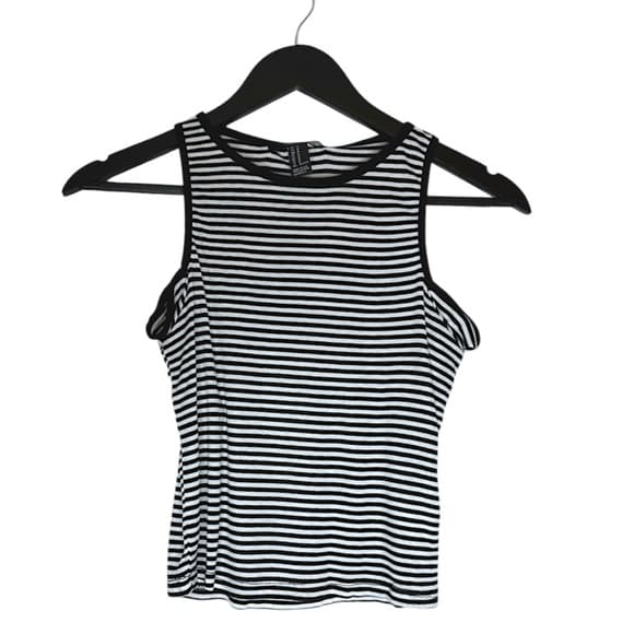 NWT Forever 21 Black White Stripe Ribbed Crop Tank Top Stretch Knit Size Medium - Thumbnail 8