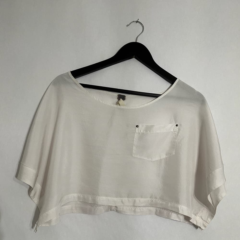 We The Free by Free People White Sheer Cropped Boxy Top Pocket Detail Silk XS - Thumbnail 6