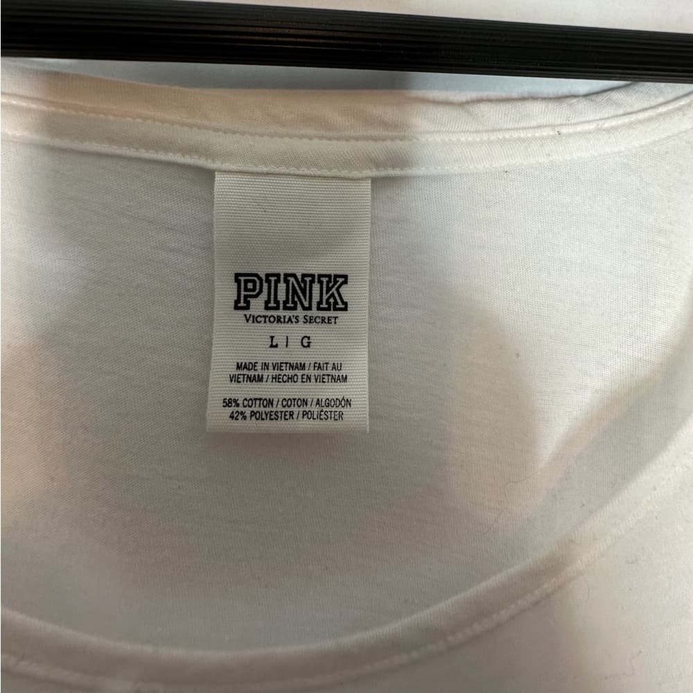 Victoria’s Secret PINK Smiley Face White Crop Tank Top Loose Sheer | Size Large - Thumbnail 2