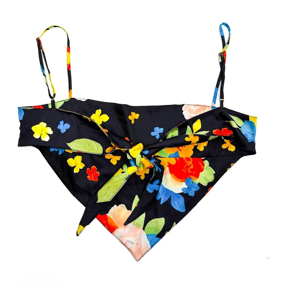 Danielle Bernstein by WeWoreWhat Black w Multi Color Floral Scarf Top Size Small - Thumbnail 8