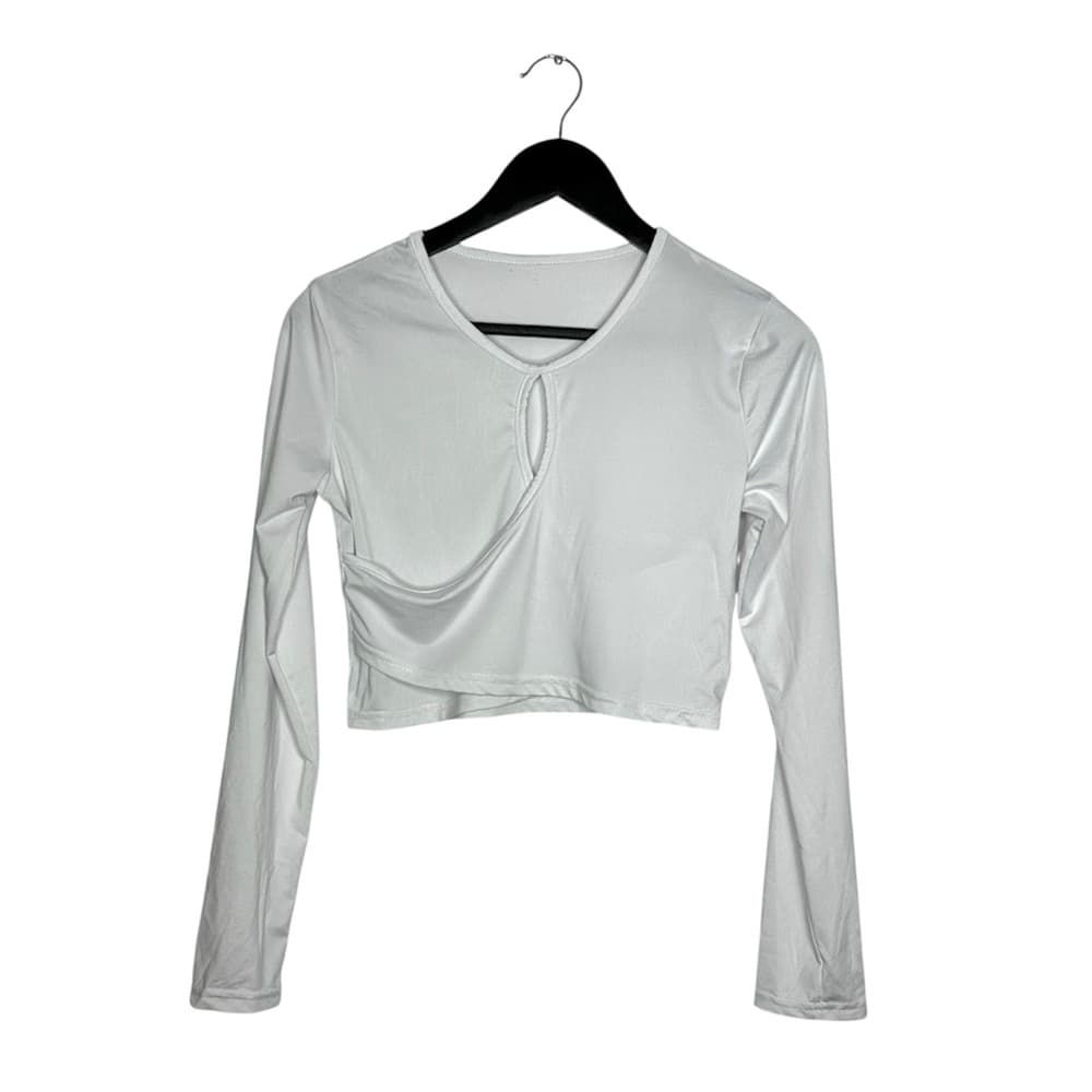 White Long Sleeve Keyhole Cutout Crop Top Possibly XS - SEE MEASUREMENTS - Thumbnail 9