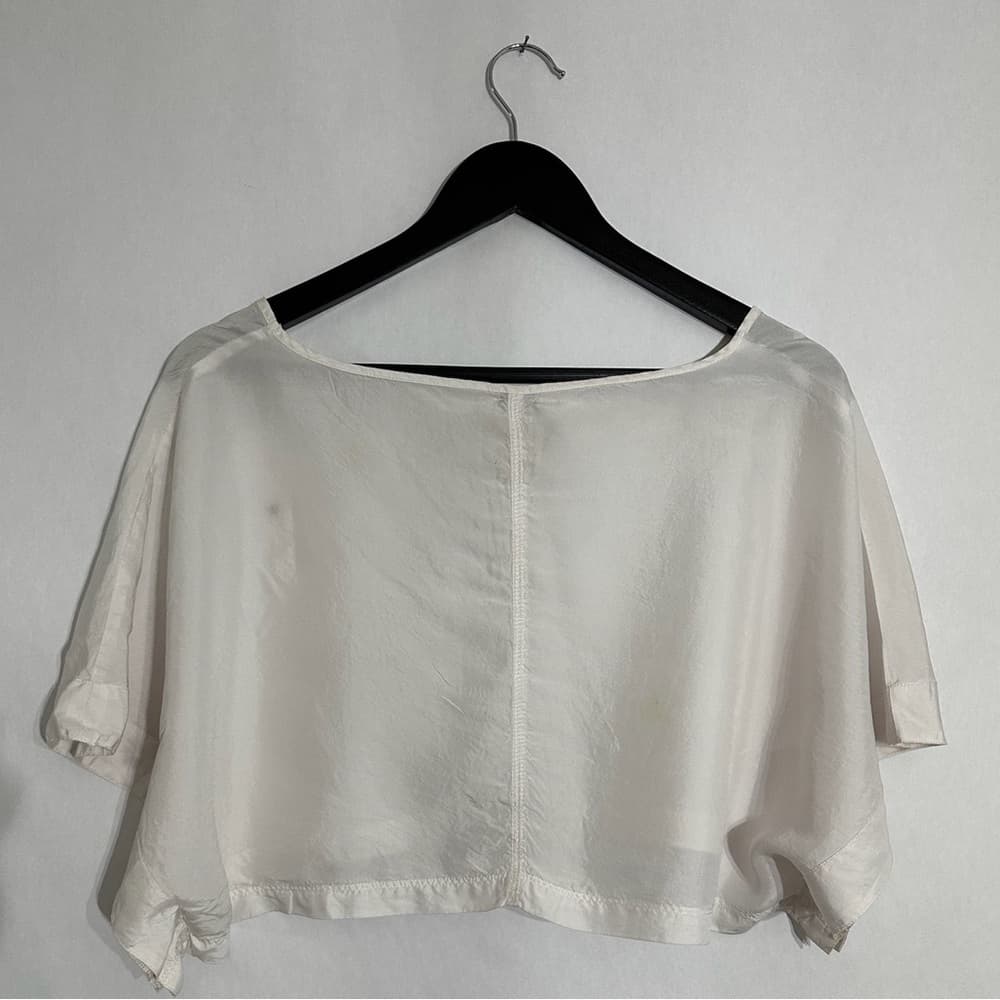 We The Free by Free People White Sheer Cropped Boxy Top Pocket Detail Silk XS - Thumbnail 4