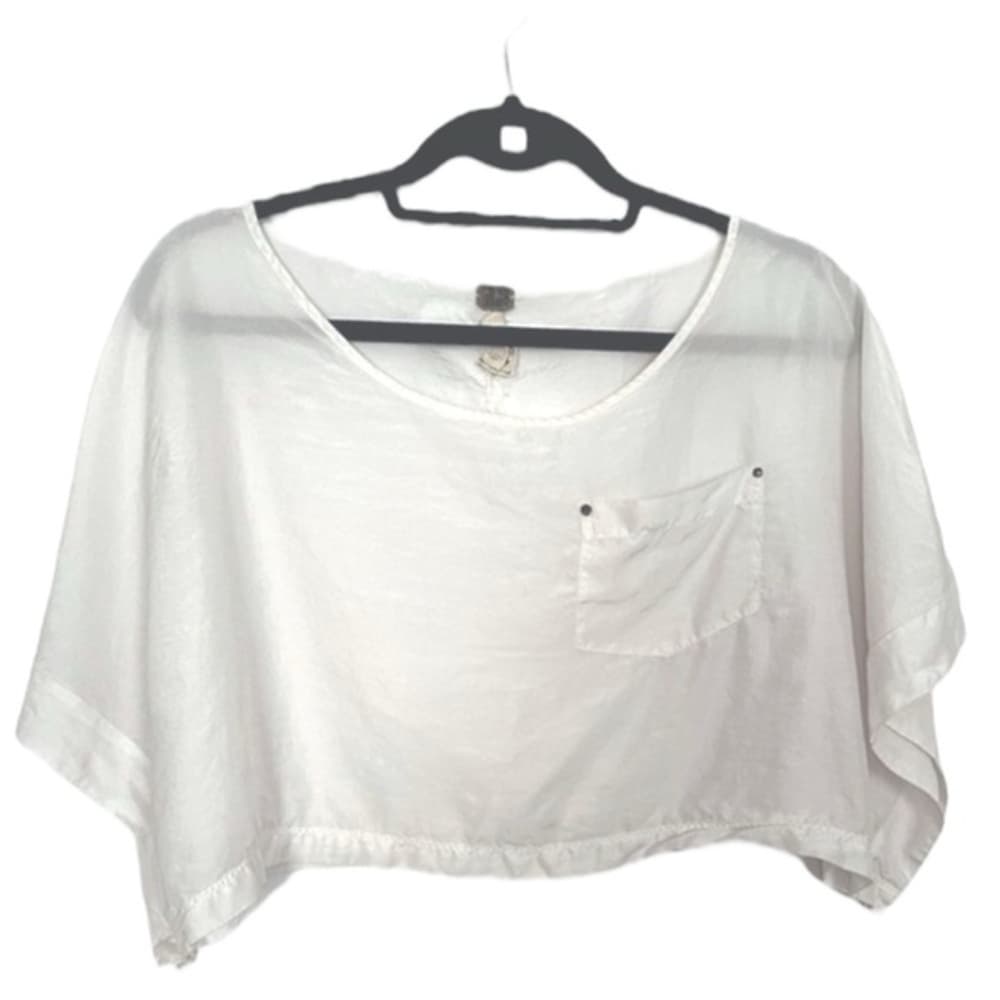We The Free by Free People White Sheer Cropped Boxy Top Pocket Detail Silk XS - Thumbnail 9