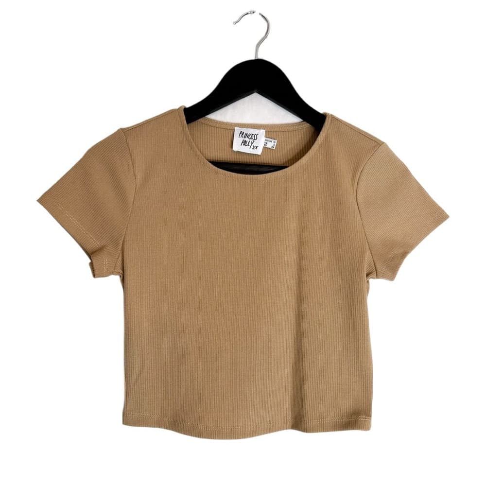 Princess Polly Classic Cropped Top in “Camel / Tan” Ribbed Size US 6 - Thumbnail 4