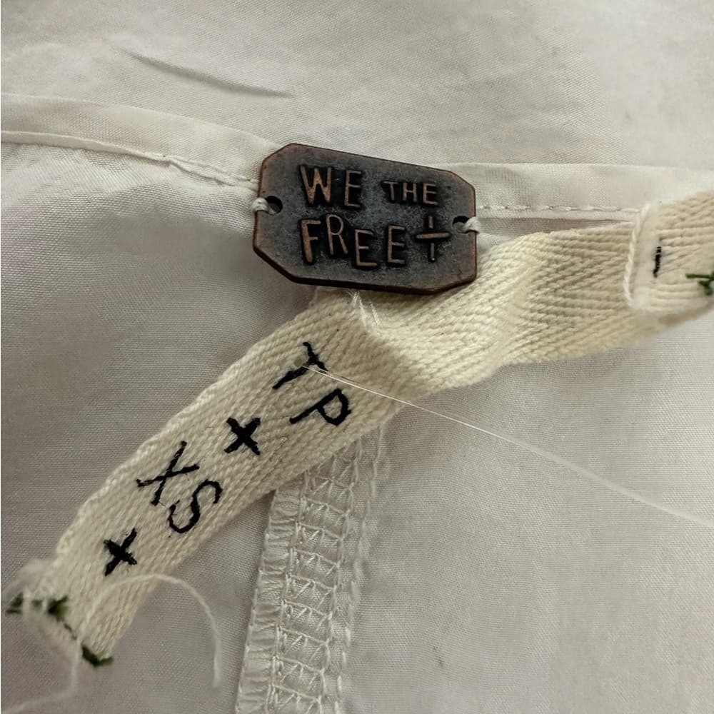 We The Free by Free People White Sheer Cropped Boxy Top Pocket Detail Silk XS - Thumbnail 10
