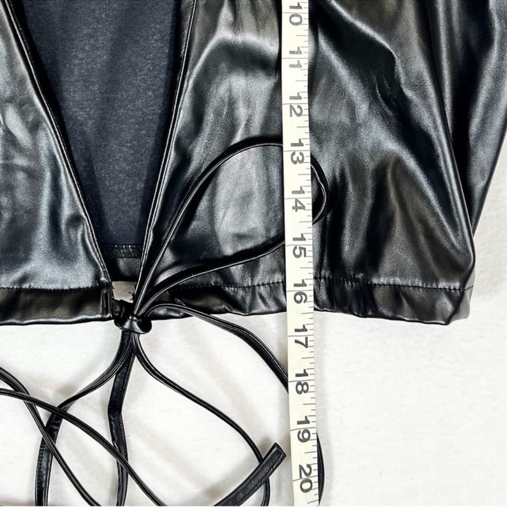 NWT NASTY GAL Women's Faux Leather Wrap Wide Sleeve Tie Crop Top Moto Chic Sz 10 - Thumbnail 9