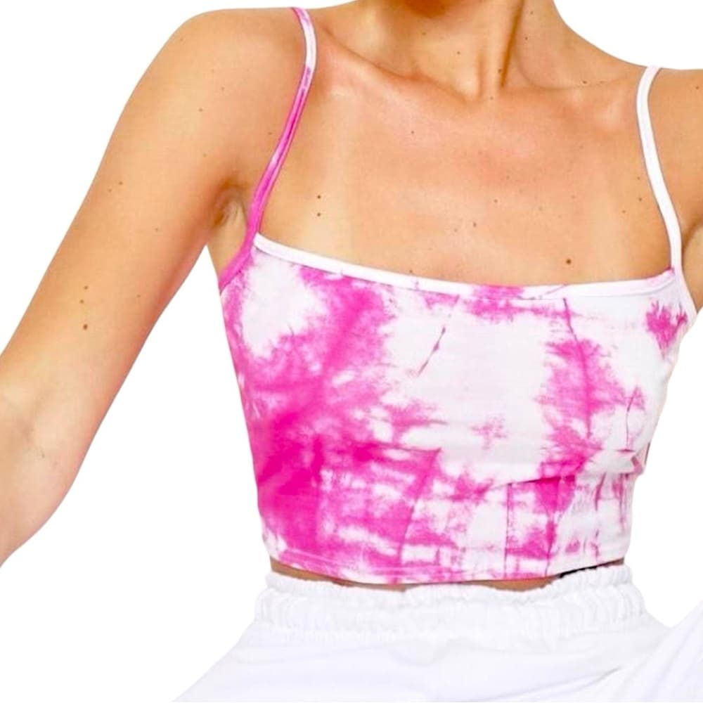 PrettyLittleThing Pink and White Jersey Tie Dye Crop Cami Size 10 Streetwear - Thumbnail 12