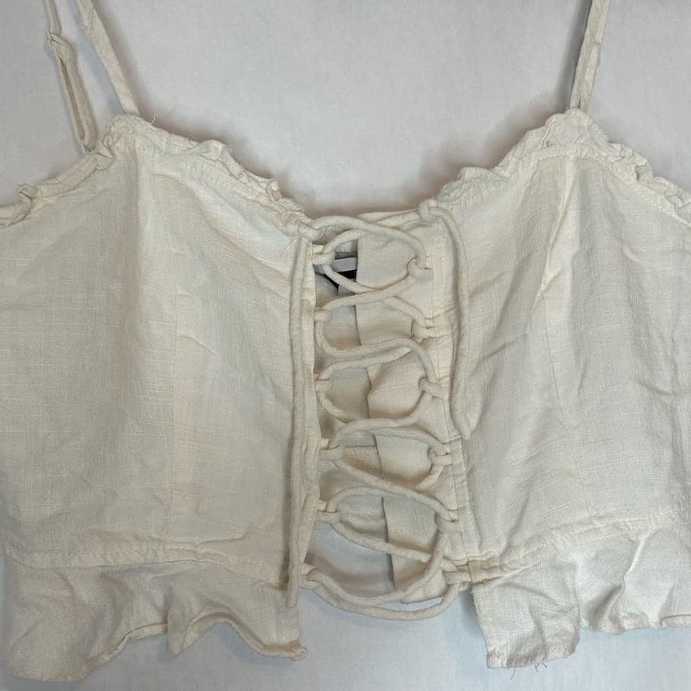 Princess Polly Daphne Linen Spaghetti Strap Ruffle Crop Top in US Size 10 - Thumbnail 13