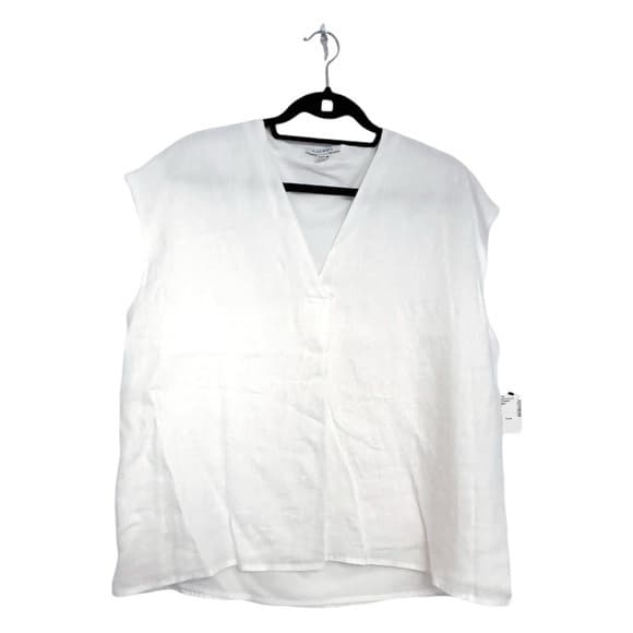 NWT Pure Navy Sleeveless Linen White Camisole Top Tank V-Neck Nautical Look - Thumbnail 7