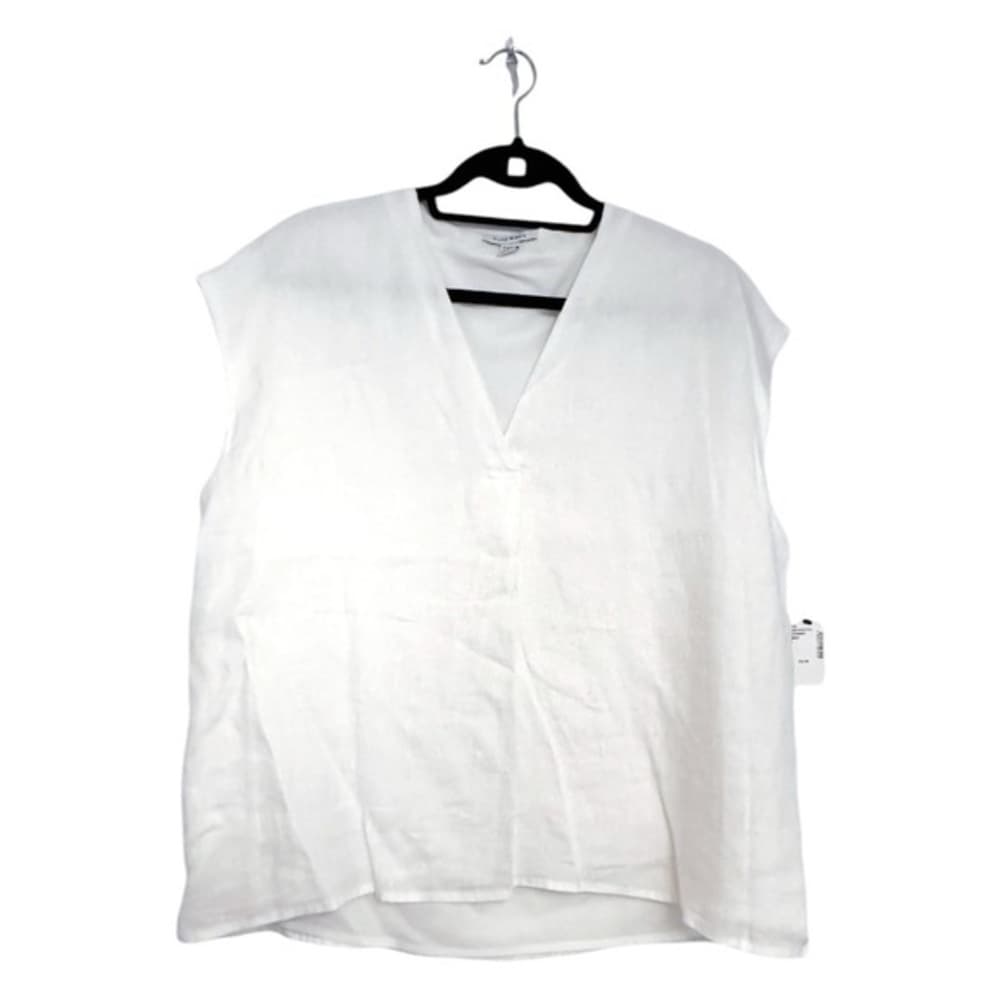 NWT Pure Navy Sleeveless Linen White Camisole Top Tank V-Neck Nautical Look - Thumbnail 6