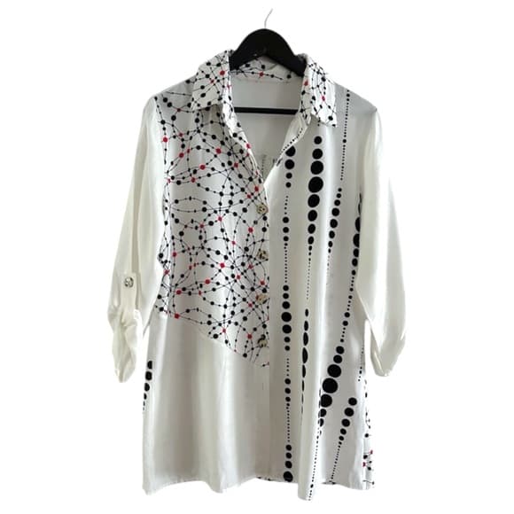 NorthStyle Mixed Print Tunic Shirt Geometric Abstract Button Blouse Likely Large - Thumbnail 13