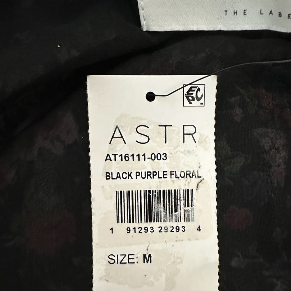NWT ASTR The Label Black Purple Floral Ruffle Tie Strap Bodysuit Size Medium - Thumbnail 9