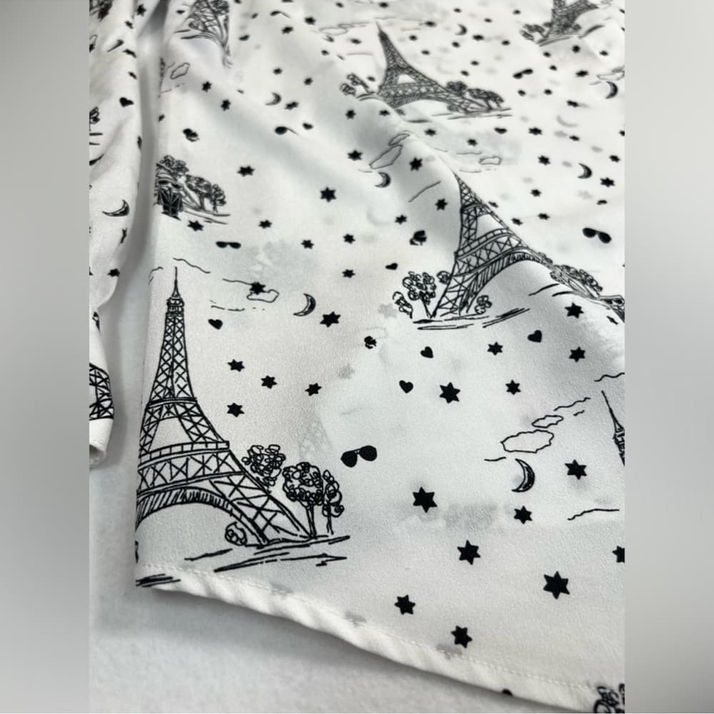 KARL LAGERFELD PARIS Whimsical Long Sleeve Top XL Button Down Eiffel Tower Sheer - Thumbnail 8
