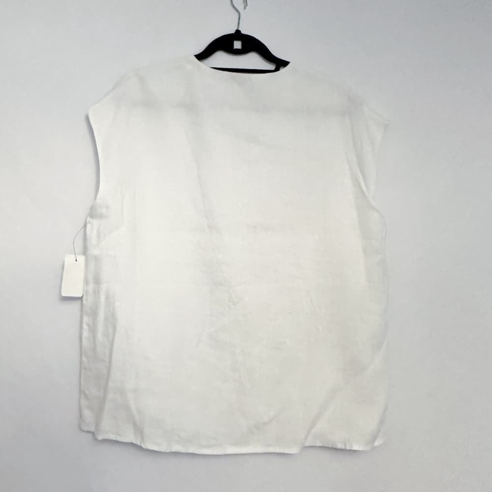 NWT Pure Navy Sleeveless Linen White Camisole Top Tank V-Neck Nautical Look - Thumbnail 2