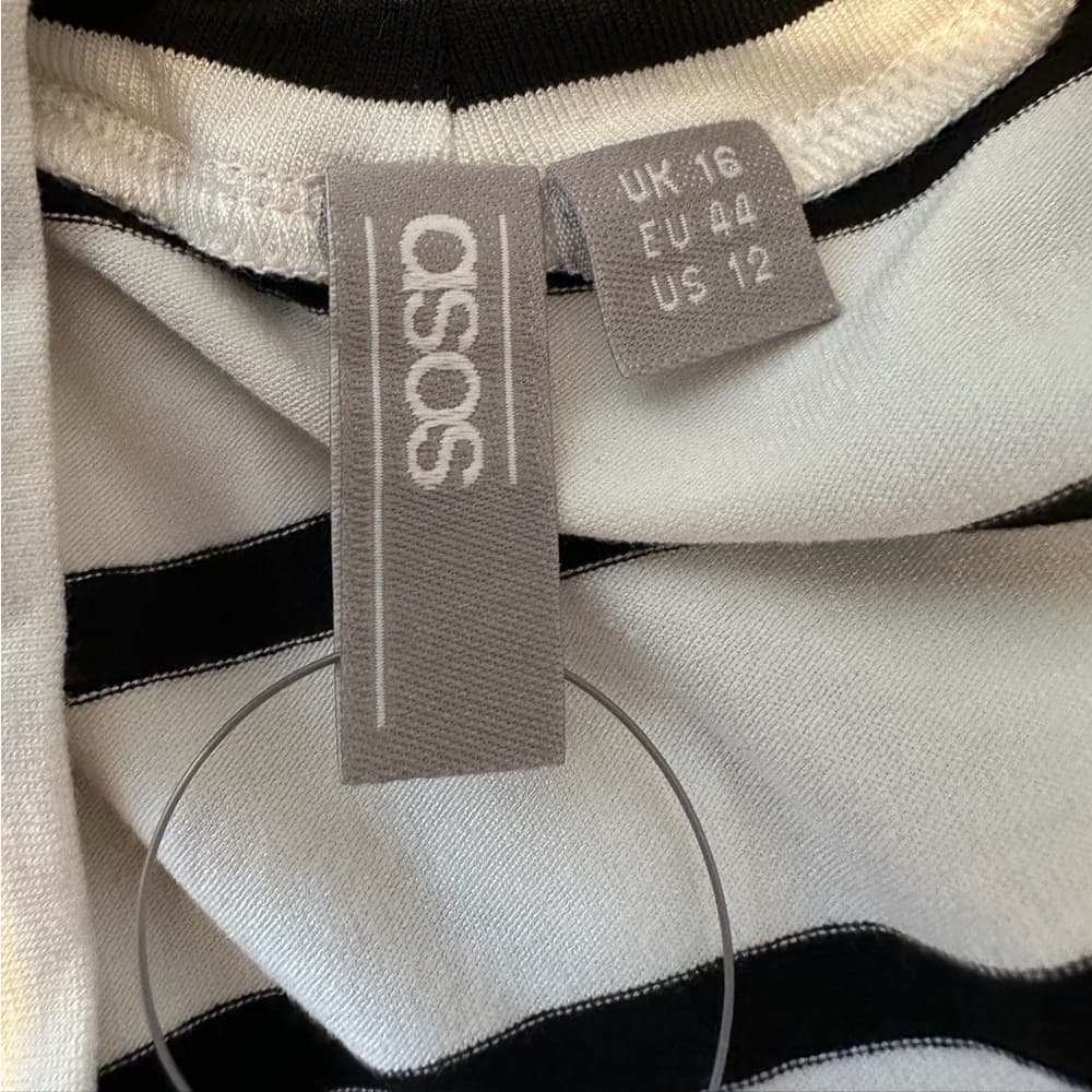 NWT ASOS Black & White Striped Cutout Cold Shoulder Bodysuit - Size 12 - Thumbnail 2