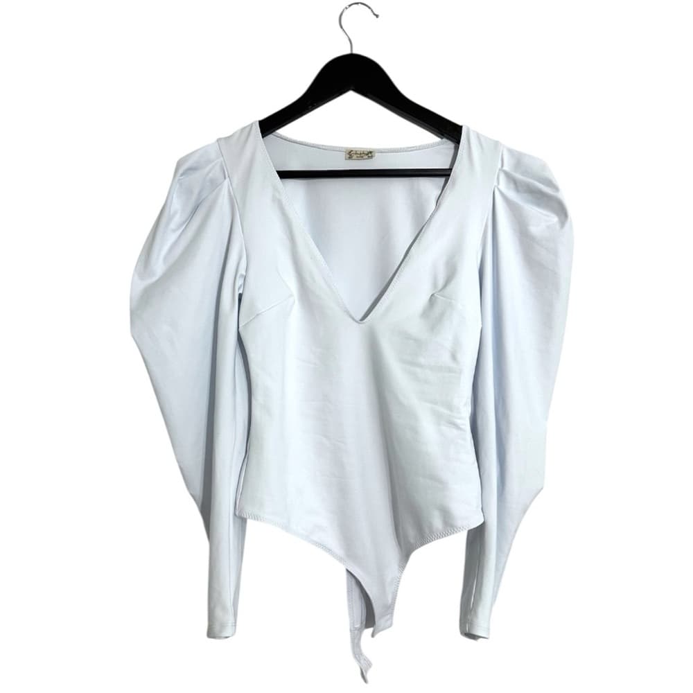 Intimately Free People White Puff Sleeve Bodysuit Top V-Neck Size XS Minimalist - Thumbnail 7