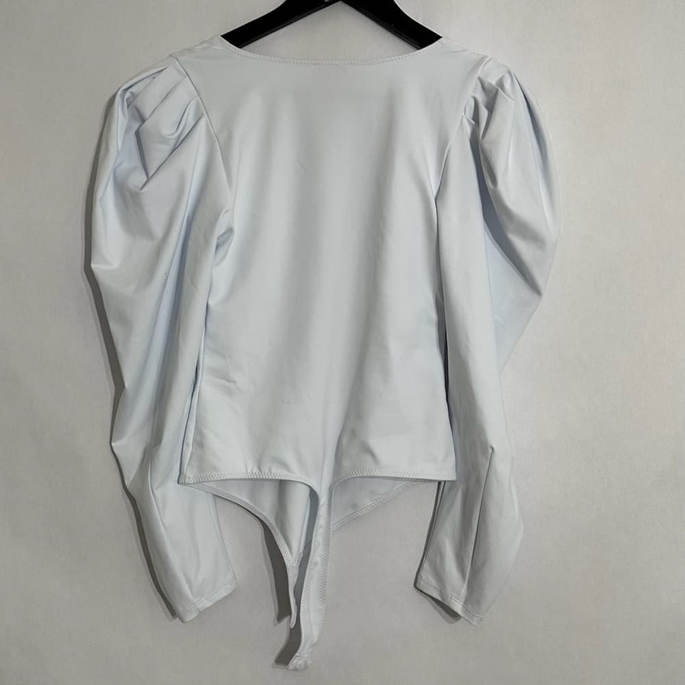 Intimately Free People White Puff Sleeve Bodysuit Top V-Neck Size XS Minimalist - Thumbnail 2