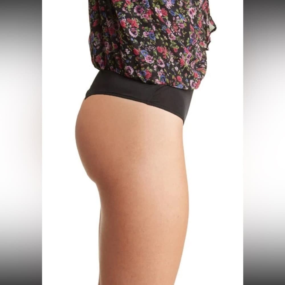 NWT ASTR The Label Black Purple Floral Ruffle Tie Strap Bodysuit Size Medium - Thumbnail 2