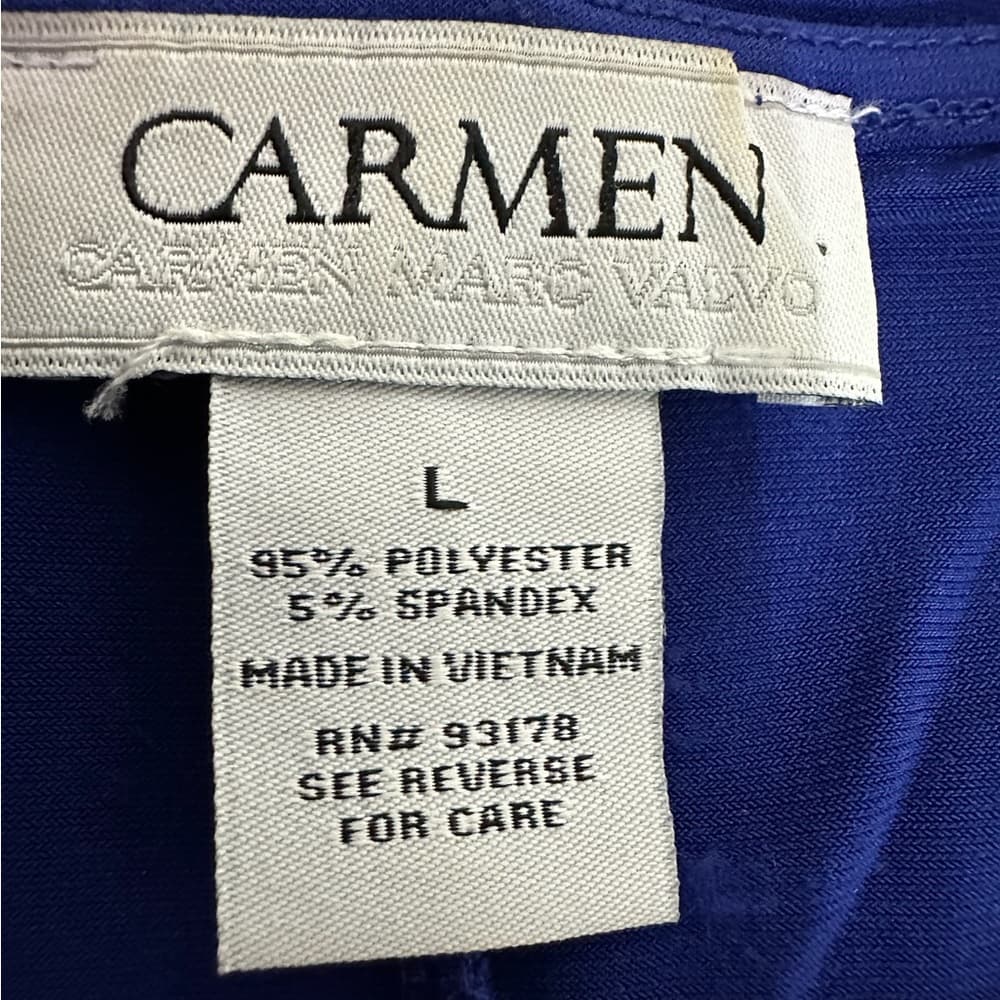 Carmen Marc Valvo Blue V-Neck Zip High Low Top Size Large Businesscore Office - Thumbnail 2