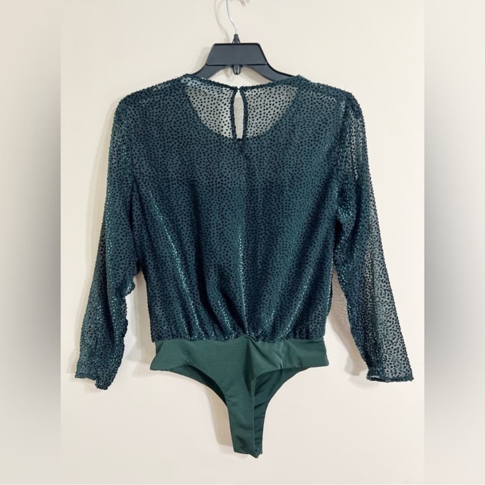 ASTR Women's Burnout Velvet Bodysuit Tiered Ruffles Forest Green Size Medium - Thumbnail 5