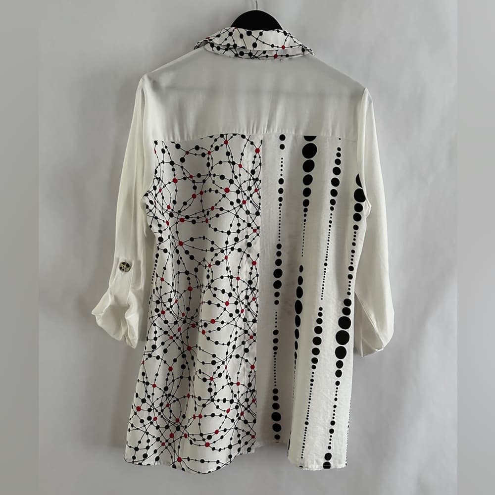 NorthStyle Mixed Print Tunic Shirt Geometric Abstract Button Blouse Likely Large - Thumbnail 6