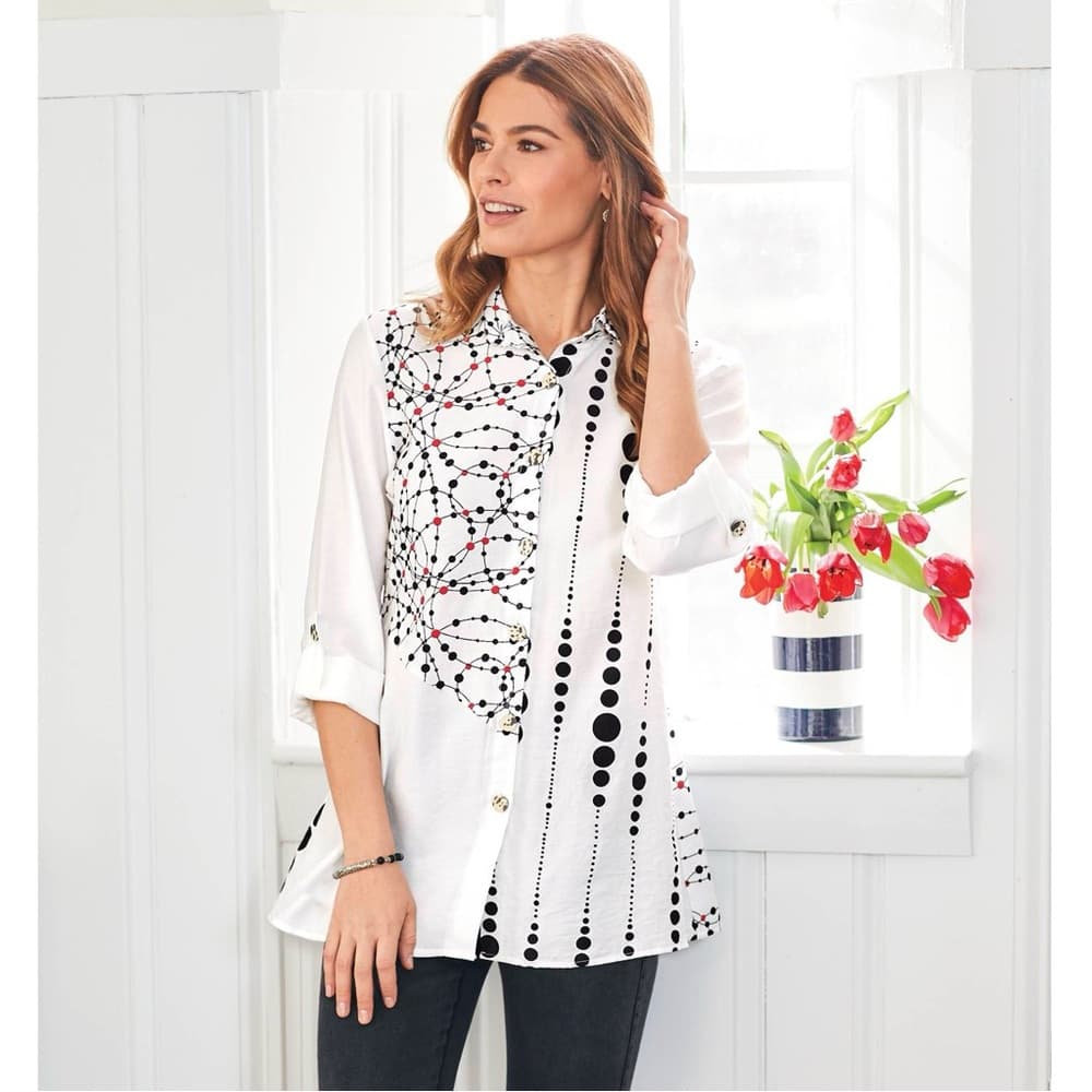 NorthStyle Mixed Print Tunic Shirt Geometric Abstract Button Blouse Likely Large - Thumbnail 3