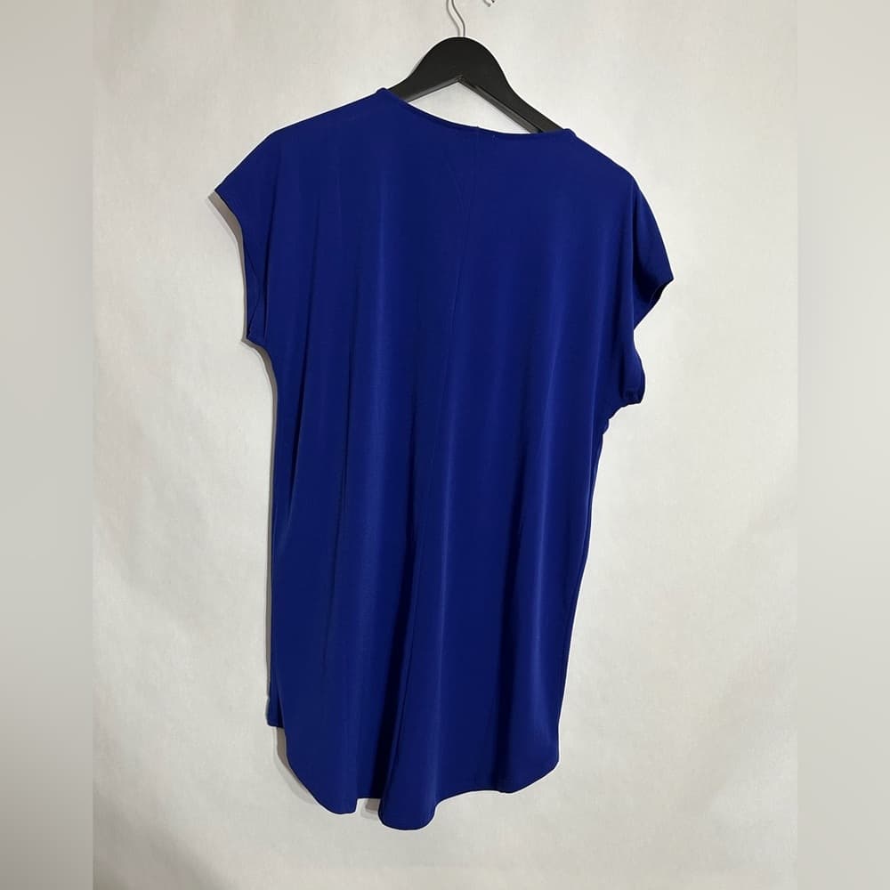 Carmen Marc Valvo Blue V-Neck Zip High Low Top Size Large Businesscore Office - Thumbnail 5